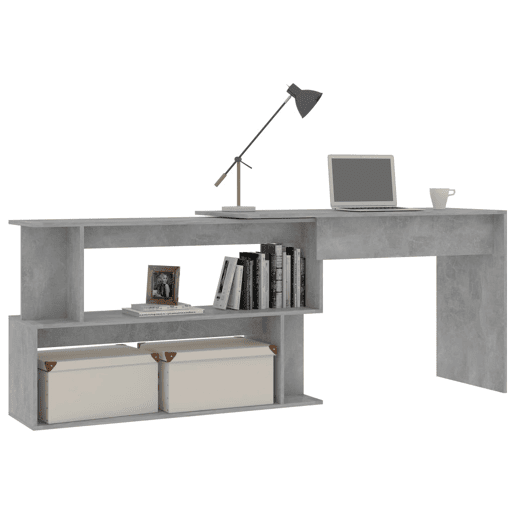 Secretária de canto - Mesa de computador derivados de madeira cinzento cimento