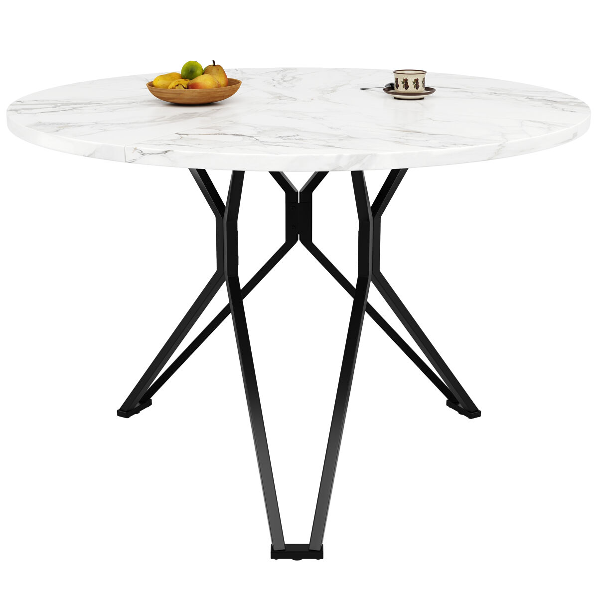 mesa redonda 100x100 cm - mesa de comedor para 4 personas con patas metalicas y tablero de mdf marmol - negro
