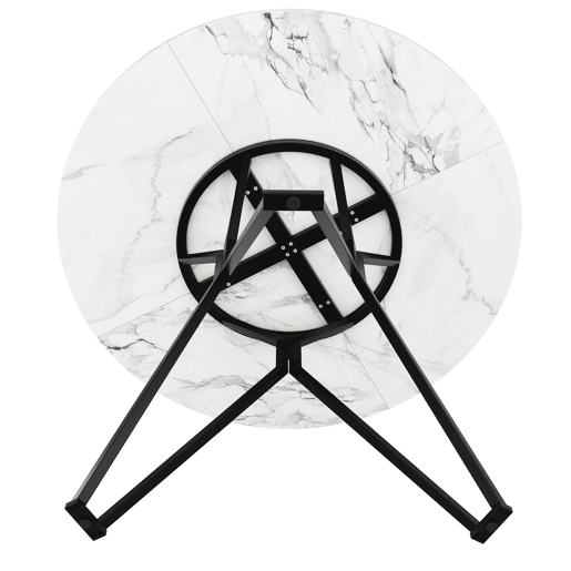 Mesa redonda 100x100 cm - Mesa de jantar para 4 pessoas, com pernas metálicas e tampo em MDF mármore - Preto