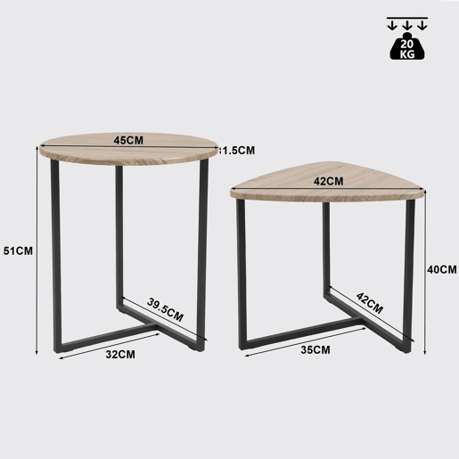 Conjunto De 2 Mesas De Apoio Estilo Industrial Com Tampas De Madeira Carvalho E Estrutura Metálica Preta, Design Moderno E Versátil Ideal Para Sala De Estar, Quarto Ou Escritório