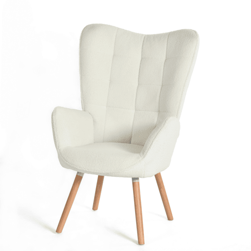 Poltrona Relax Para Sala Com Encosto Alto E Assento Acolchoado Em Tecido Macio Cor Bege Com Pés De Madeira Natural Estilo Escandinavo Moderno Perfeita Para Sala De Estar Quarto Ou Cantinho De Leitura