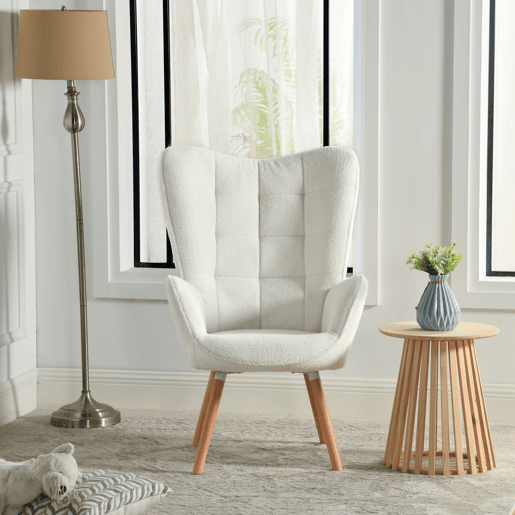 Poltrona Relax Para Sala Com Encosto Alto E Assento Acolchoado Em Tecido Macio Cor Bege Com Pés De Madeira Natural Estilo Escandinavo Moderno Perfeita Para Sala De Estar Quarto Ou Cantinho De Leitura