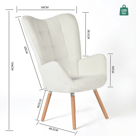 Poltrona Relax Para Sala Com Encosto Alto E Assento Acolchoado Em Tecido Macio Cor Bege Com Pés De Madeira Natural Estilo Escandinavo Moderno Perfeita Para Sala De Estar Quarto Ou Cantinho De Leitura
