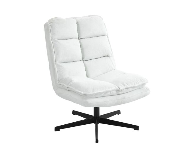 Silla de oficina y descanso giratoria con cojín acolchado en tela blanca de estilo moderno con base metálica negra resistente ideal para hogar y