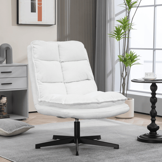 Cadeira De Escritório E Descanso Giratória Em Tecido Branco Estilo Moderno Com Almofada Acolchoada E Base Metálica Preta Resistente Ideal Para Casa E Escritório Suporta Até 120 Kg