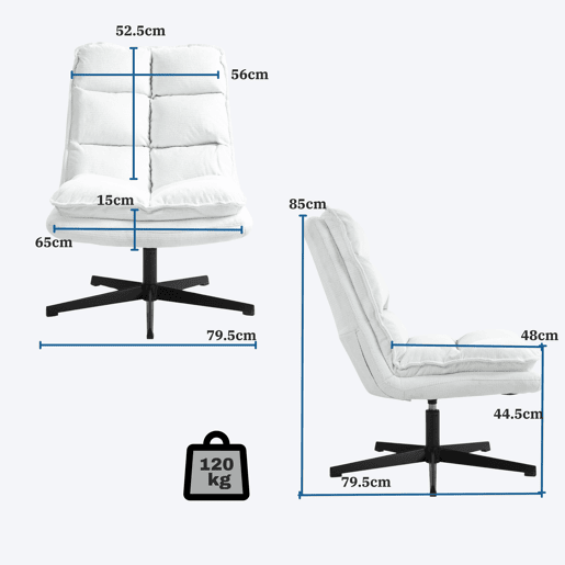 Cadeira De Escritório E Descanso Giratória Em Tecido Branco Estilo Moderno Com Almofada Acolchoada E Base Metálica Preta Resistente Ideal Para Casa E Escritório Suporta Até 120 Kg