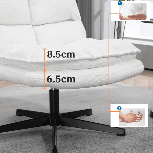 Cadeira De Escritório E Descanso Giratória Em Tecido Branco Estilo Moderno Com Almofada Acolchoada E Base Metálica Preta Resistente Ideal Para Casa E Escritório Suporta Até 120 Kg