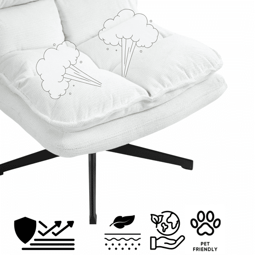 Cadeira De Escritório E Descanso Giratória Em Tecido Branco Estilo Moderno Com Almofada Acolchoada E Base Metálica Preta Resistente Ideal Para Casa E Escritório Suporta Até 120 Kg