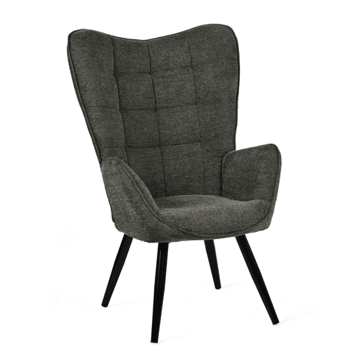 Poltrona Relax para Interior com Encosto Alto Ergonômico, Estofada em Tecido Cinza Escuro de Estilo Moderno, com Assento Grosso, Apoio de Braço Largo e Pés de Aço Preto, Perfeita para Sala de Estar ou Quarto
