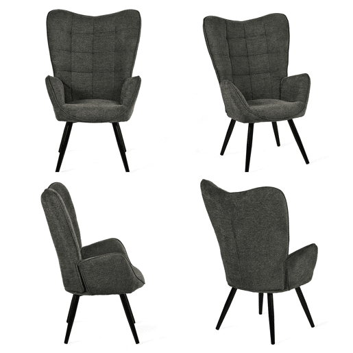 Poltrona Relax para Interior com Encosto Alto Ergonômico, Estofada em Tecido Cinza Escuro de Estilo Moderno, com Assento Grosso, Apoio de Braço Largo e Pés de Aço Preto, Perfeita para Sala de Estar ou Quarto