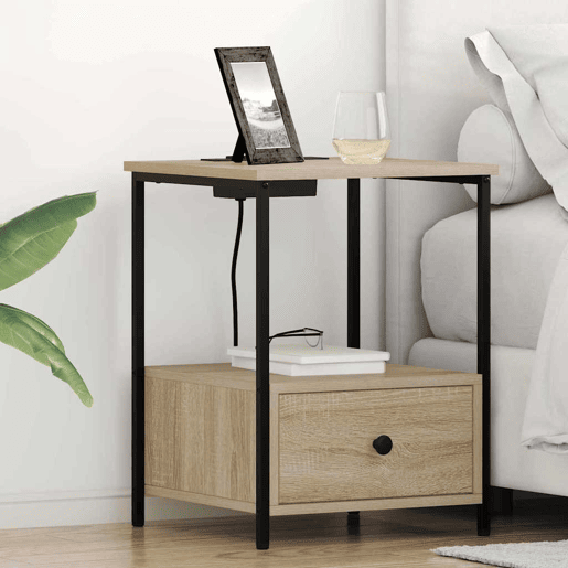 Mesa De Cabeceira - Mesinha De Cabeceira com Estação de Carregamento Carvalho sonoma
