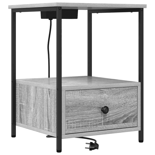 Mesa De Cabeceira - Mesinha De Cabeceira com Estação de Carregamento Sonoma cinzento
