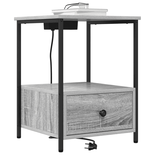 Mesa De Cabeceira - Mesinha De Cabeceira com Estação de Carregamento Sonoma cinzento