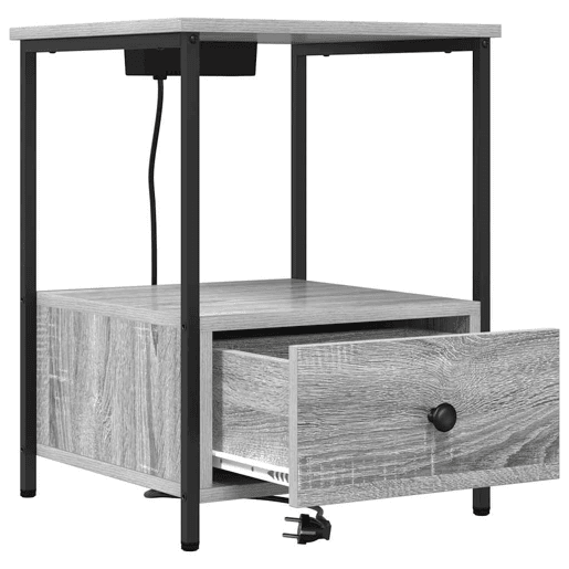 Mesa De Cabeceira - Mesinha De Cabeceira com Estação de Carregamento Sonoma cinzento