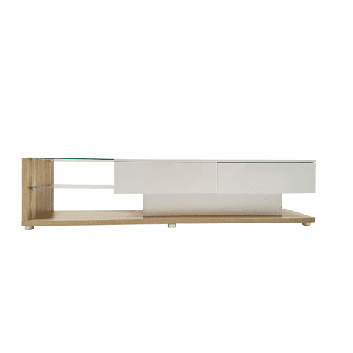 Móvel de TV 170 cm - Painel brilhante, divisórias de vidro, iluminação LED variável - Branco
