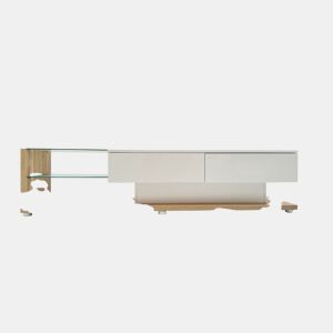 Móvel de TV 170 cm - Painel brilhante, divisórias de vidro, iluminação LED variável - Branco