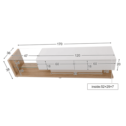 Móvel de TV 170 cm - Painel brilhante, divisórias de vidro, iluminação LED variável - Branco