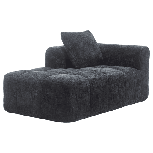 Sofá Chaiselongue - Sem montagem, macio com almofadas, bolsos laterais para comando e telemóvel - Preto