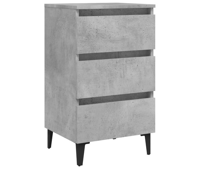 Mesita de noche - mesilla de noche con patas metal gris hormigón 40x35x69 cm