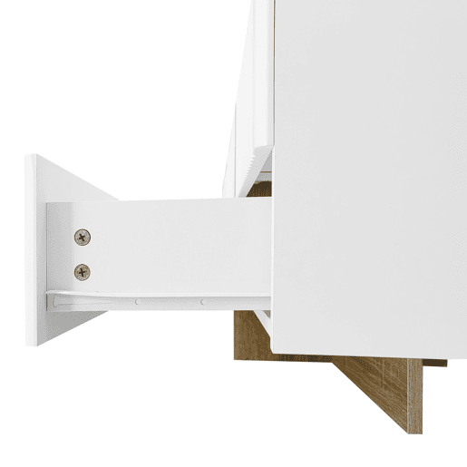 Móvel de TV 190 cm - 3 portas, 2 gavetas - Branco com dourado e madeira