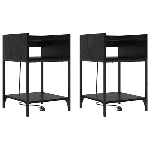 Lote de 2 Mesa De Cabeceira Mesinha De Cabeceira - Carvalho preto 40 x 40 x 61 cm