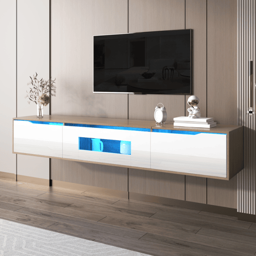 Móvel de TV - Características em branco brilhante com luz LED mutável - Branco