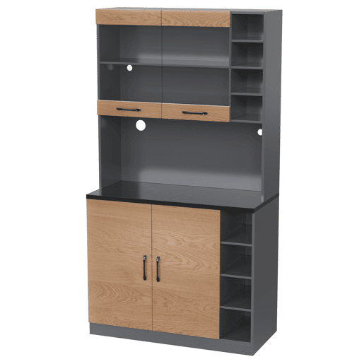 Armário de cozinha 100x47x187 cm - Buffet com iluminação ambiente LED, orifícios para cabos, prateleiras ajustáveis - Natural+Cinza