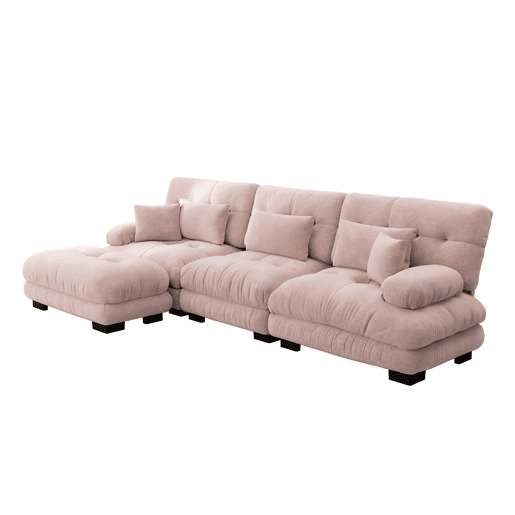 Sofá de canto modular grande - Sofá Cloud em forma de L para sala de estar, sofá-cama profundo com otomano, veludo cotelê, chenille rosa