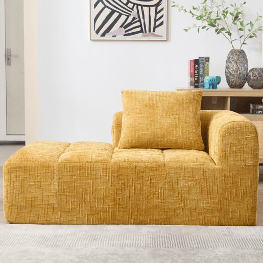 Sofá Chaiselongue confortável - Sem montagem, macio com almofadas e bolsos laterais - Amarelo