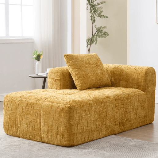 Sofá Chaiselongue confortável - Sem montagem, macio com almofadas e bolsos laterais - Amarelo