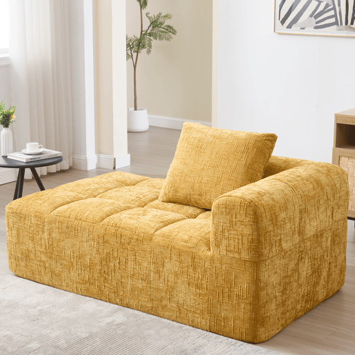Sofá Chaiselongue confortável - Sem montagem, macio com almofadas e bolsos laterais - Amarelo