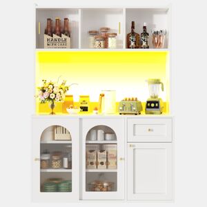 Armário de cozinha - 104x40x180 cm - com prateleiras ajustáveis, aparador, vitrine, com iluminação LED - Branco