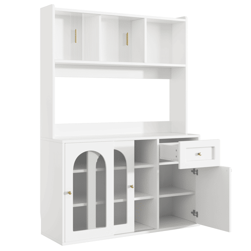 Armário de cozinha - 104x40x180 cm - com prateleiras ajustáveis, aparador, vitrine, com iluminação LED - Branco