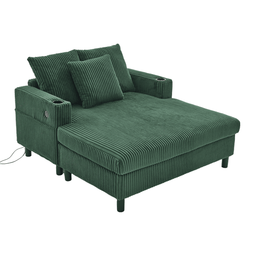 Poltrona chaise longue grande - Com apoio para bebidas, portas USB, iluminação LED ambiente - Verde