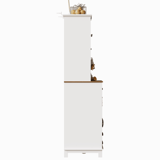 Armário de cozinha 105x38,4x180 cm - Aparador alto, vitrina, prateleiras ajustáveis, com iluminação LED - Branco
