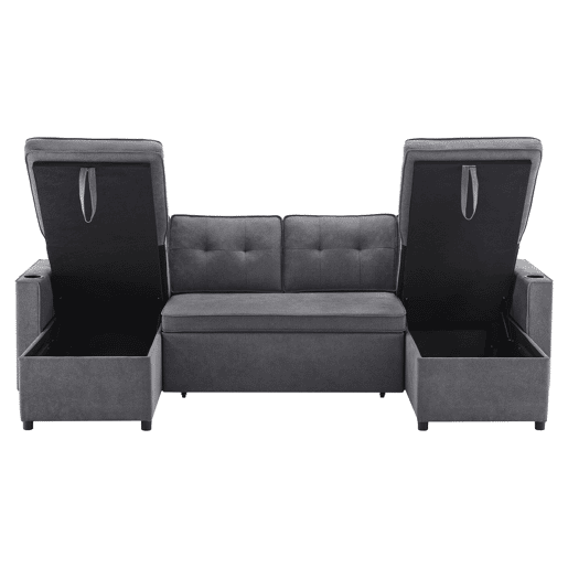 Sofá-cama em forma de U - Com função de cama, com porta-copos, arrumação, adequado para famílias - Cinza