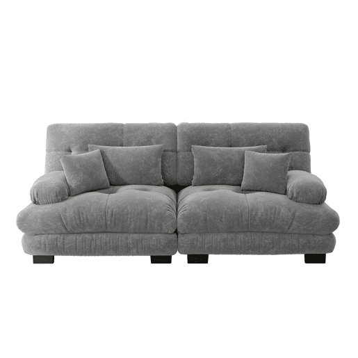Sofá Cloud 2 lugares - Chenille com 2 almofadas lombares e 2 almofadas decorativas - Cinza