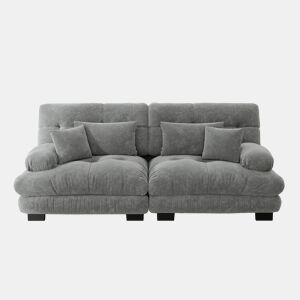 Sofá Cloud 2 lugares - Chenille com 2 almofadas lombares e 2 almofadas decorativas - Cinza