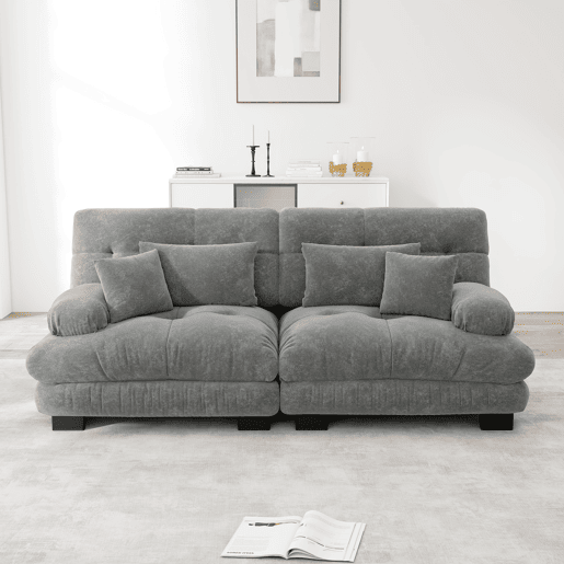 Sofá Cloud 2 lugares - Chenille com 2 almofadas lombares e 2 almofadas decorativas - Cinza