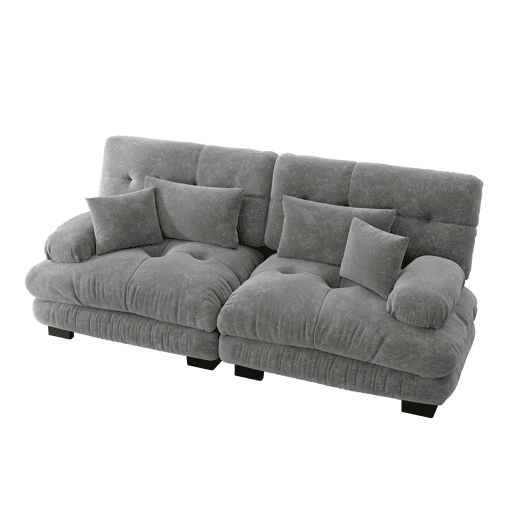 Sofá Cloud 2 lugares - Chenille com 2 almofadas lombares e 2 almofadas decorativas - Cinza