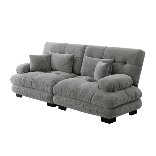Sofá Cloud 2 lugares - Chenille com 2 almofadas lombares e 2 almofadas decorativas - Cinza