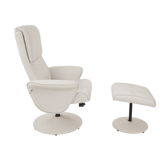 Poltrona giratória reclinável para TV com apoio para os pés estofamento confortável e encosto alto em material sintético creme 04_0003106