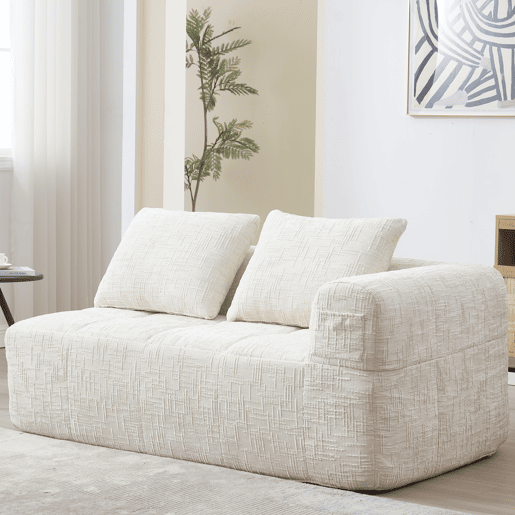 Sofá para 2 pessoas - sem montagem, com almofada, bolsos laterais para comando remoto e telefone, elegante - Bege