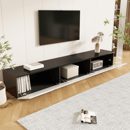 Móvel de TV 180 cm - Superfície brilhante, com iluminação LED de 16 cores, montável na parede - Preto, Branco