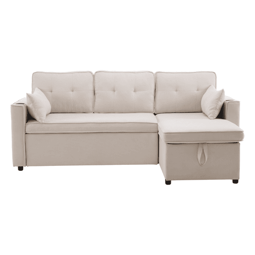 Sofá-cama em forma de L - design moderno, com arrumação e porta-copos - Bege