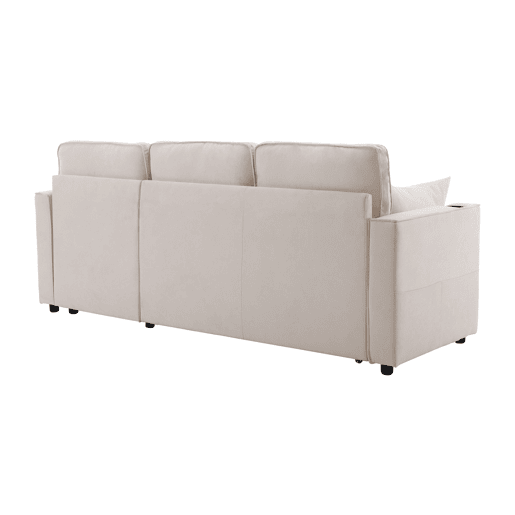 Sofá-cama em forma de L - design moderno, com arrumação e porta-copos - Bege