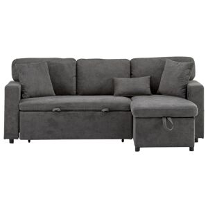 Sofá de canto L - Cama extensível com baú e prateleira integrada - Cinza escuro