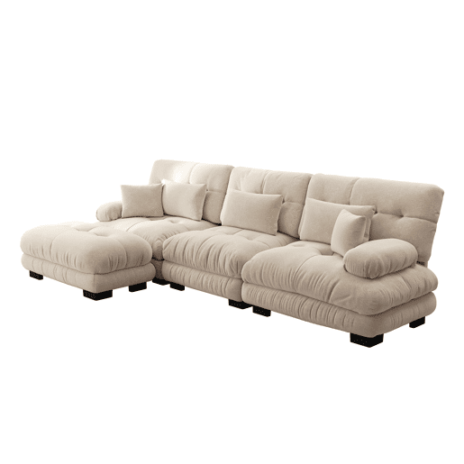 Sofá modular de luxo - Sofá de canto grande em forma de L para sala de estar, sofá-cama profundo com otomano, veludo cotelê, chenille, Light Coffee