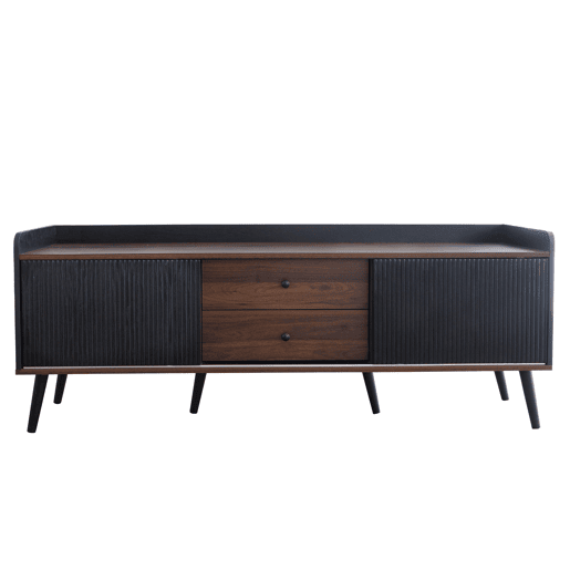Móvel de TV 160 cm - Com 2 gavetas, 2 portas de correr, design elegante - Preto