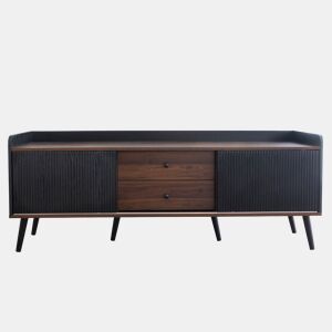 Móvel de TV 160 cm - Com 2 gavetas, 2 portas de correr, design elegante - Preto